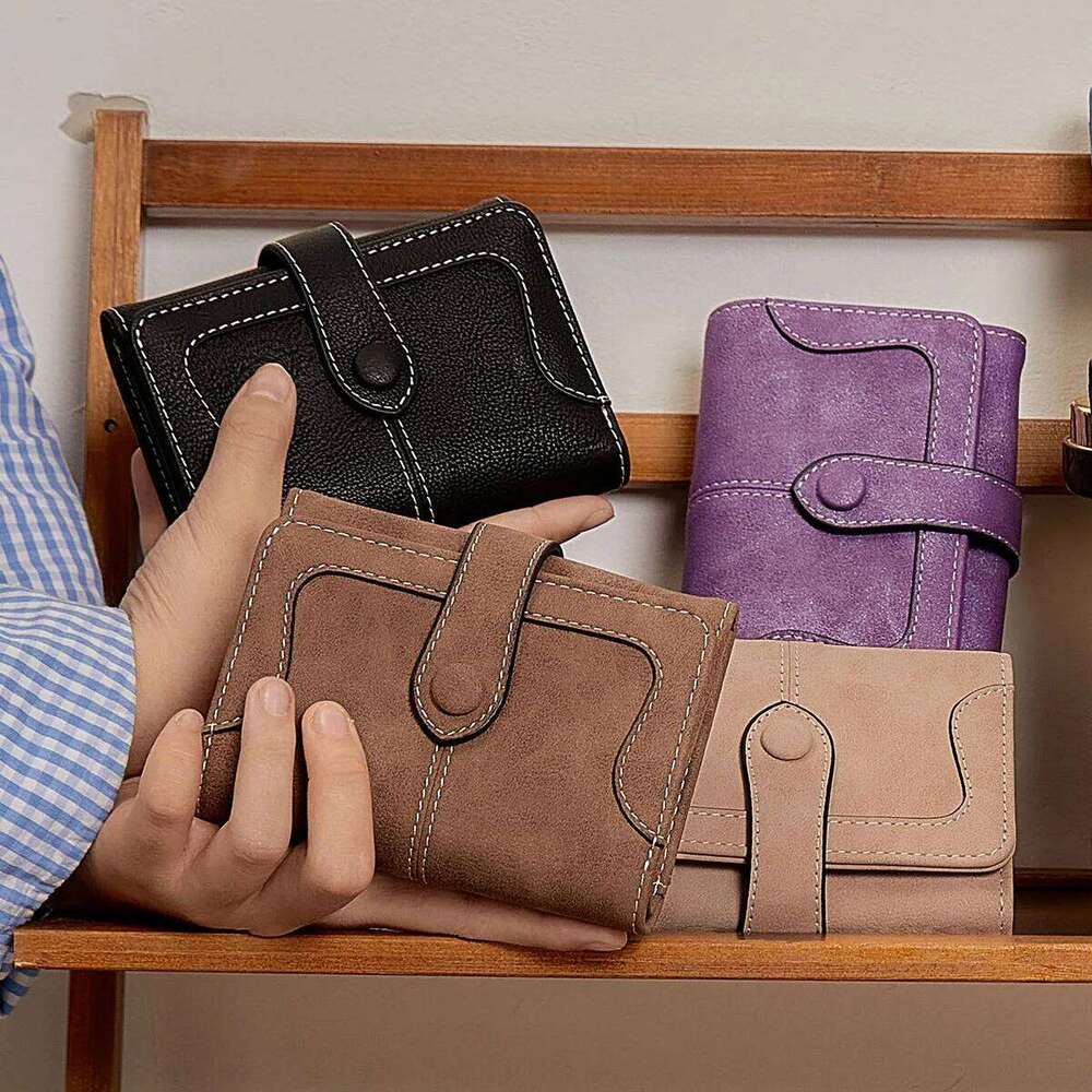 Vintage Compact women's Bifold short Wallet with Snap Closure, Multi-Card Slots,Coin Purse&ID Window LargeCapacity Zipper Clutch Z260130