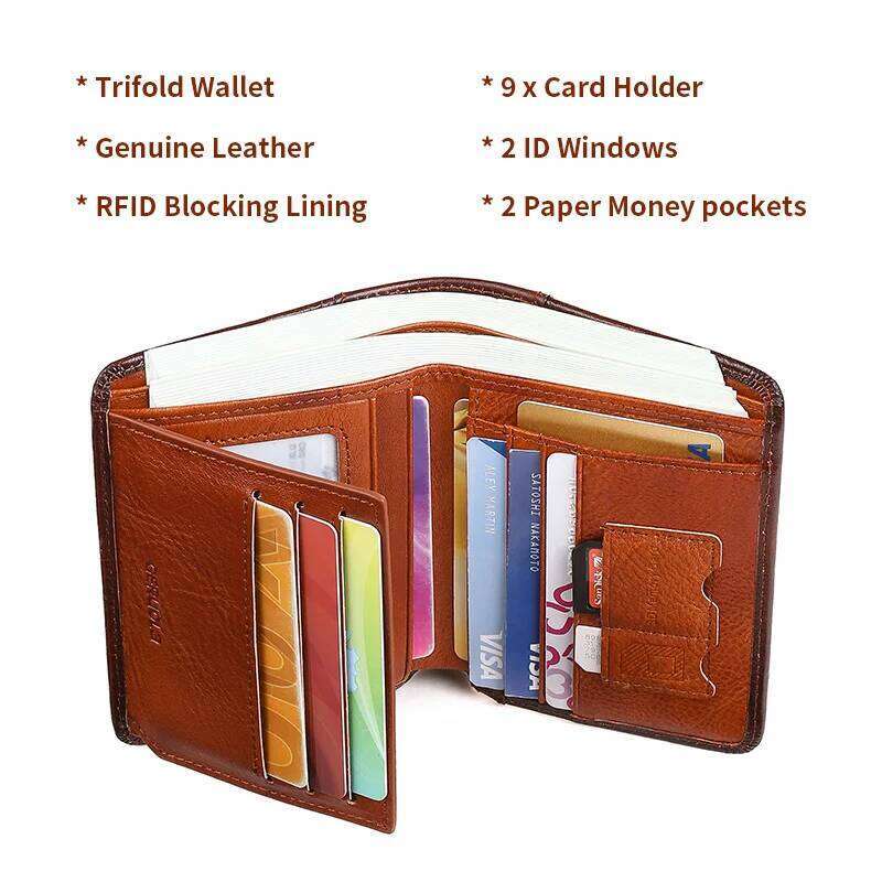 GERUOLA Slim RFID Shielded Genuine Leather Wallet for Men-Multifunctional ID & Credit Card Holder Dark Brown with Embellishments Z260130