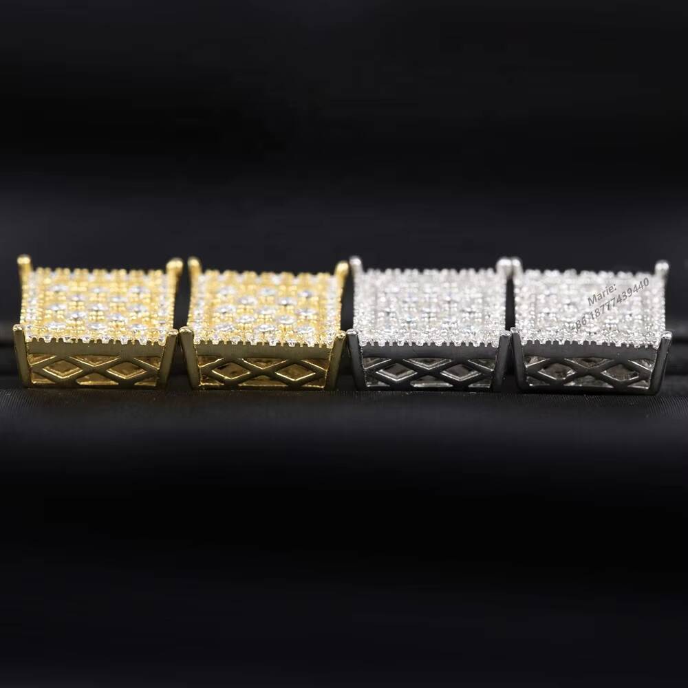 Wholesale Price Vvs Moissanite Diamond Hip Hop Jewelry Custom 18k Gold Plated 925 Sterling Silver Stud Earrings