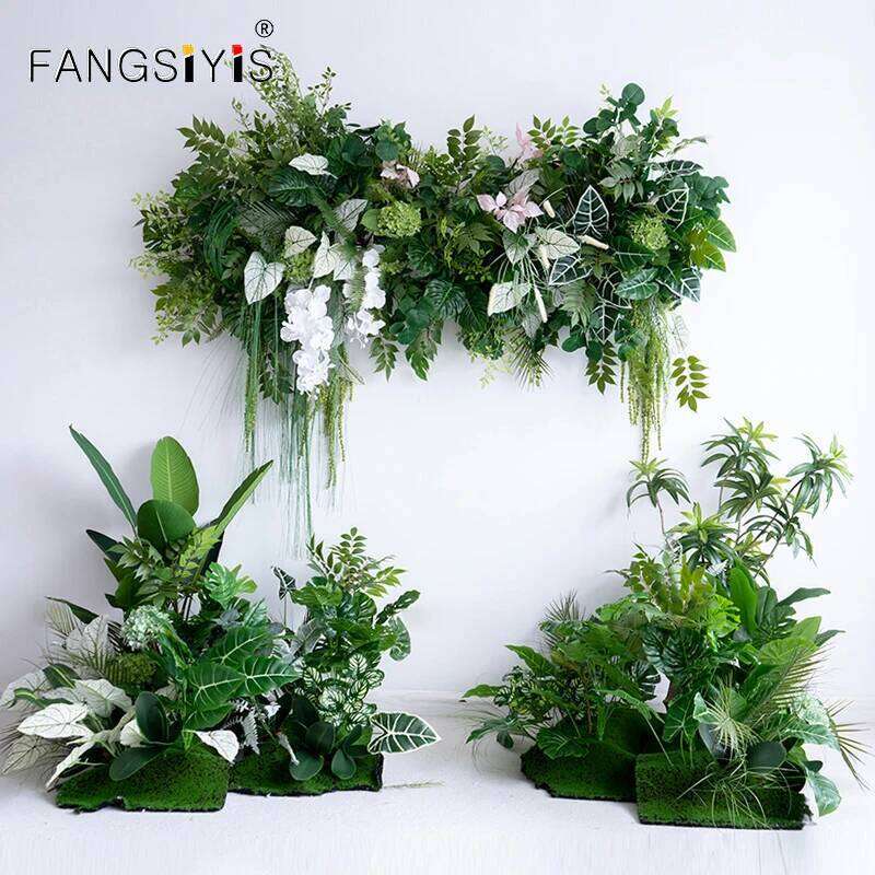 Fern Green Plants Grass Hydrangea Row Outdoor Wedding Backdrop Decor Floral Arrangement Road Lead Floor Flower Party Prop Y260130