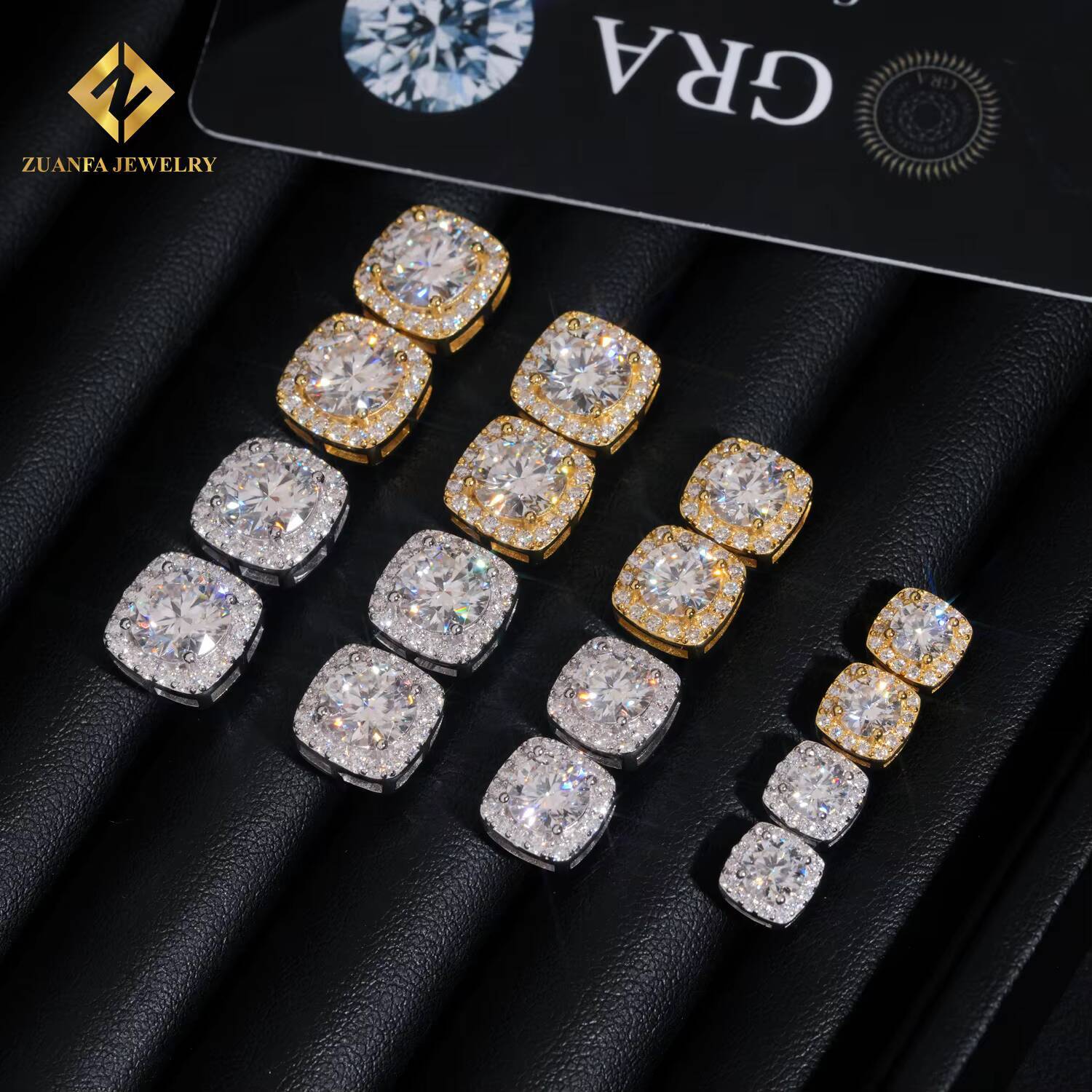 Wholesale Price Hip Hop Jewelry Cluster Stud Earring 925 Sterling Silver VVS Moissanite Fully Iced Out Stud Earring