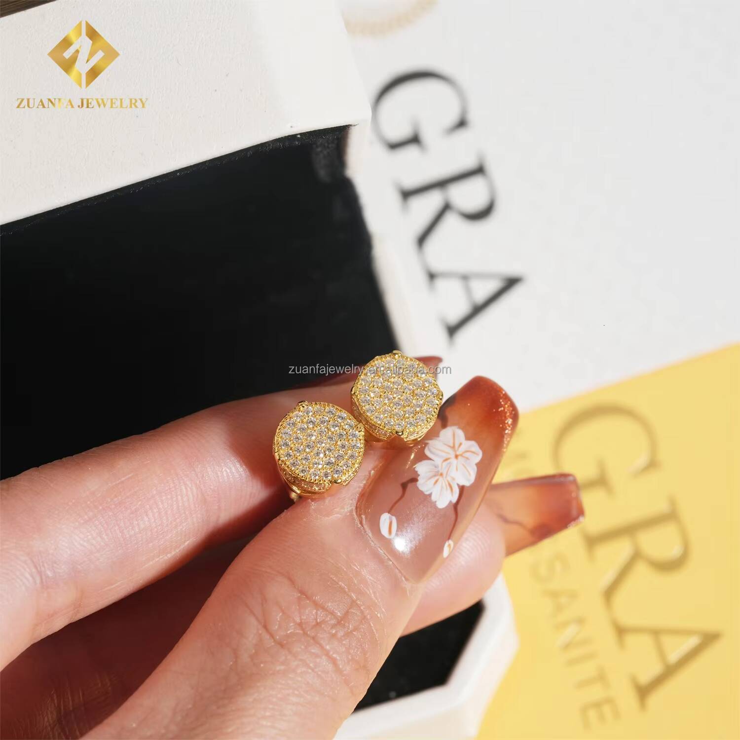 Pass Diamond Tester Bulk Stock Best Selling Hip Hop Rapper 925 Sterling Silver VVS1 Moissanite Stud Earring Screw Back