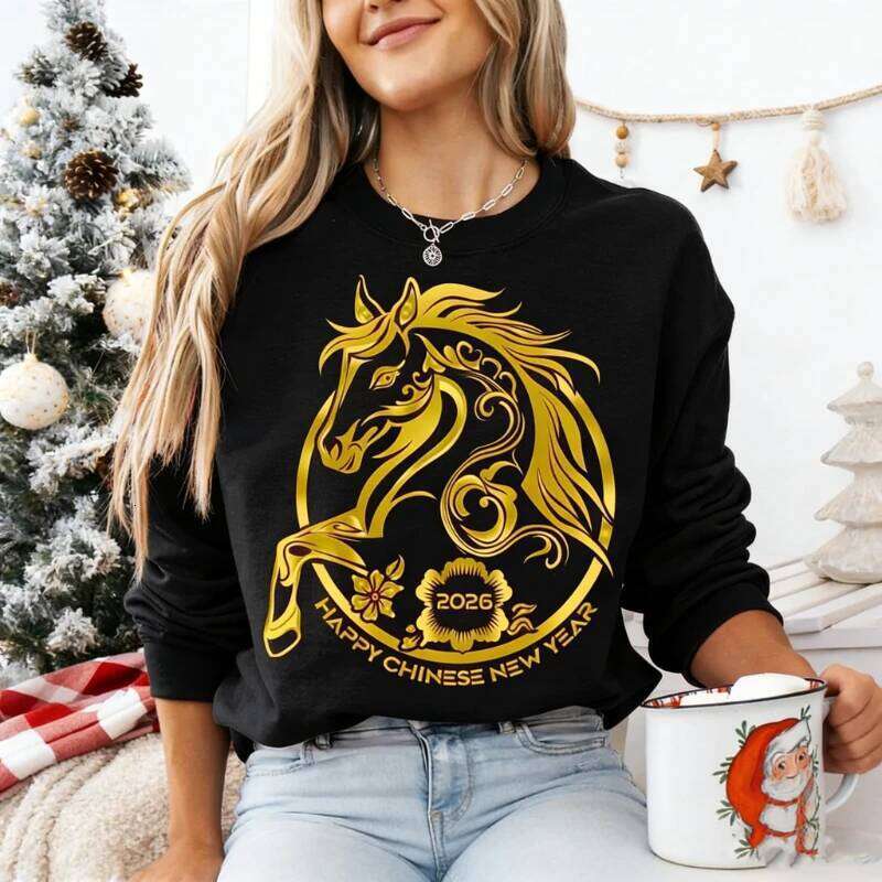 Happy Chinese Long Sleeve Keep Warm Sweatshirt Horse Zodiac Lunar New Year Family Holiday Winter Matching Hoodies luanyun
