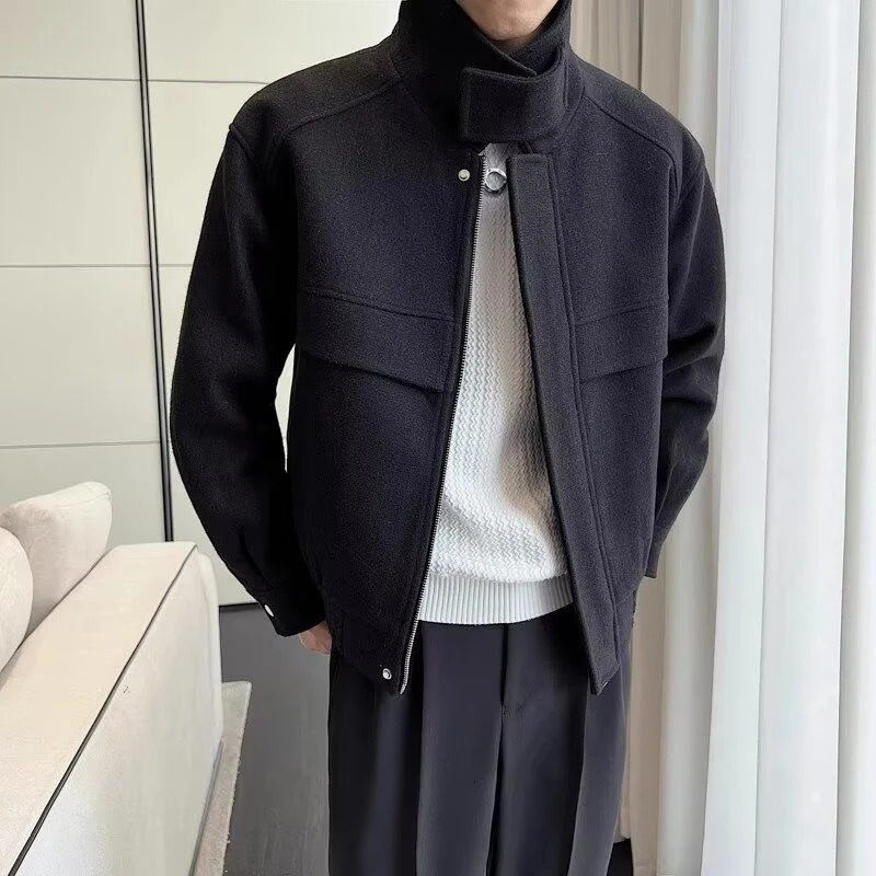 Mens Stylish Woolen Jacket Short Length Lapel Coat with Stand Up Collar High Quality Autumn Winter Trendy Outfit Non Infringing 260122