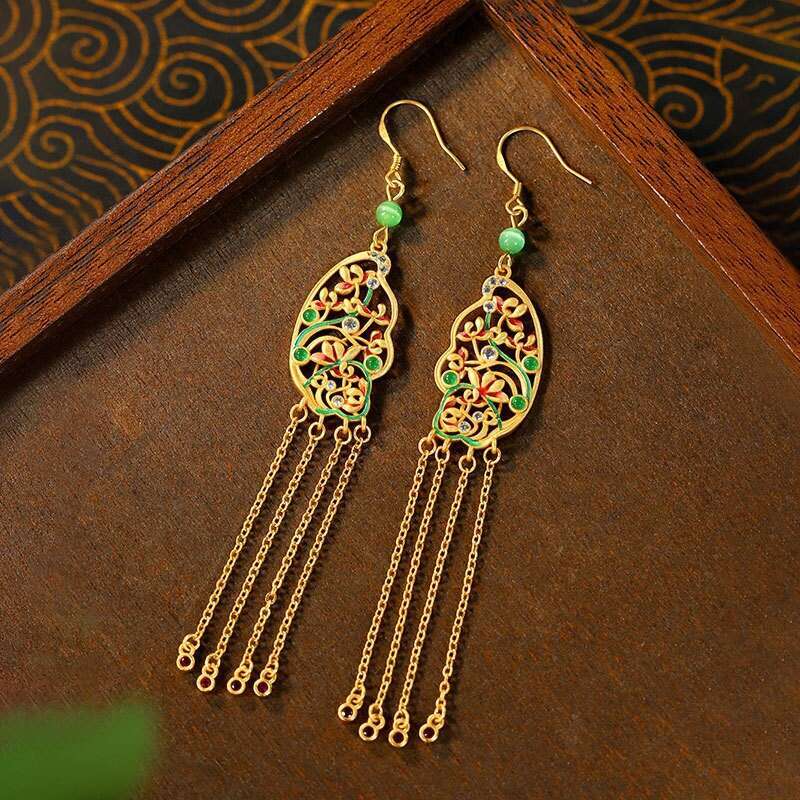 Chinese Enamel Gradient Flower Niche Design Ancient Style Live Streaming Hot Item Light Luxury Earrings Studs Wholesale