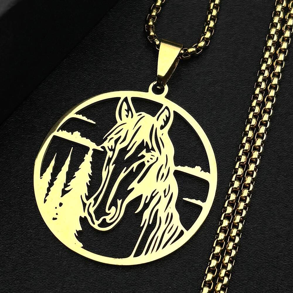 Horse Head Forest Chain For Women Men Stainless Steel Silver Color Natural Pony Boy Animal Male Pendant Necklace Jewelry Gifts