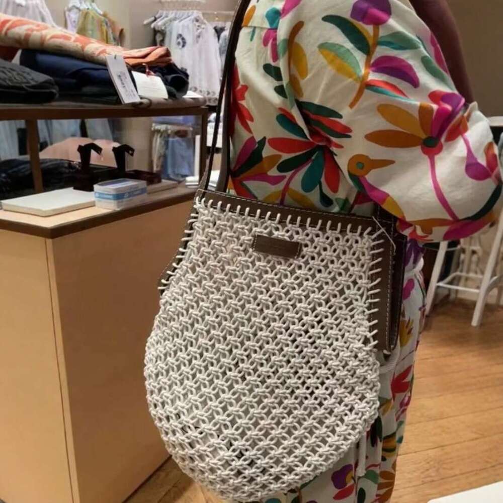 Totebag Shoulder ROSE NOIRE BRUNO Handmade Hollow Woven Cowhide Strap Vacation Large Capacity Single Handheld Raffia HOBO Wandering Bag