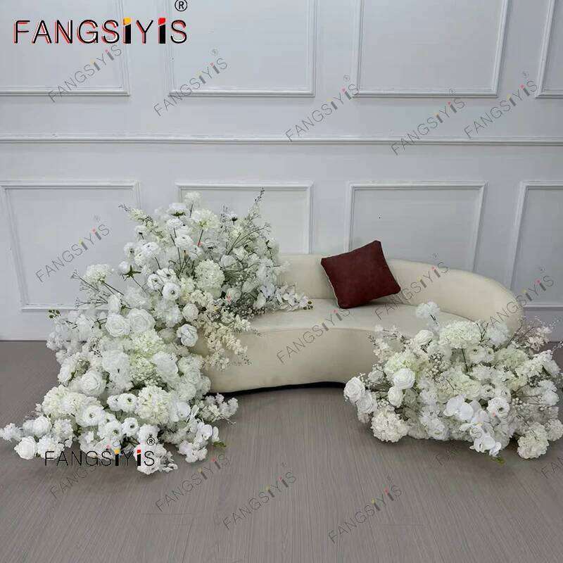 White Rose Hyacinth Baby breath Orchid Wedding Backdrop Arch Decor Hanging Flower Row Event Aisle Floor Floral Arrangement Props Y260130