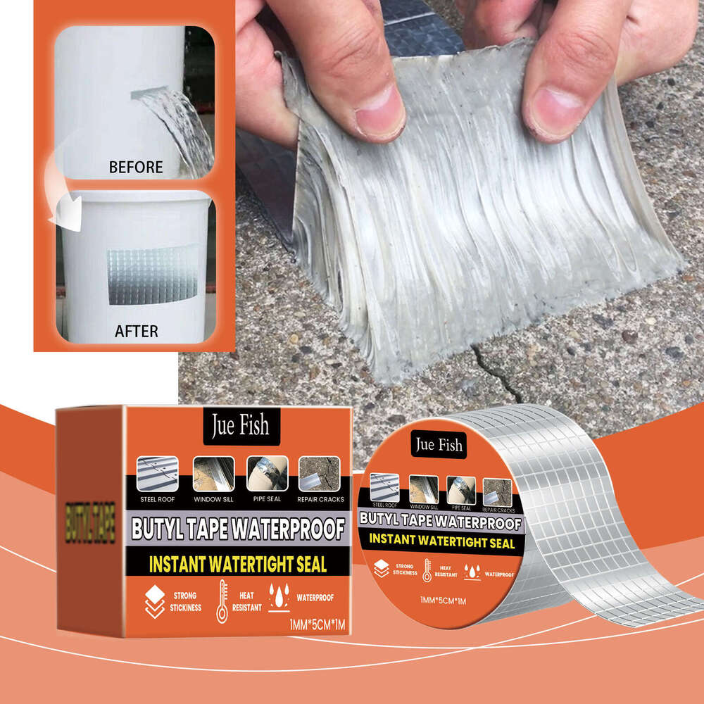 Jue-Fish Waterproof Butyl Tape Roof Leak Repair Moisture-Proof High Adhesion Self-Adhesive Aluminum Foil Waterproofing Membrane S260130