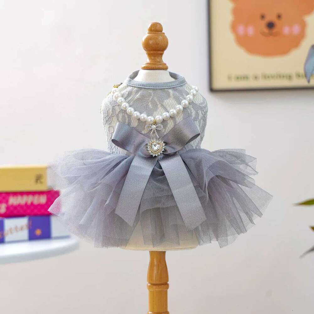 2025 Autumn/ Winter Princess Dress for Dog Coat Pearl Necklace Gray Swan Cat Costumes Pet Puppy Clothes H260130
