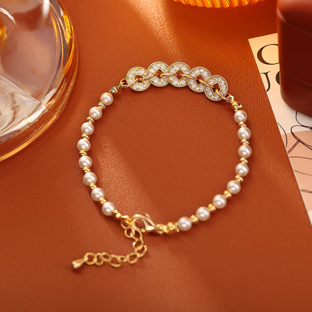 Hot-Selling Five Emperors Coin Zircon Pearl High-End Fashion Lucky Money String Hand Jewelry Trendy Ethnic Style Bracelet