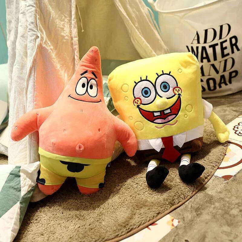 2pcs/lot 35cm Cute SpongeBob Patrick Star Plush Toy Very Soft Hug Pillow Stuffed Cartoon Anime Plushies Kawaii Doll Xmas Gifts Y260128