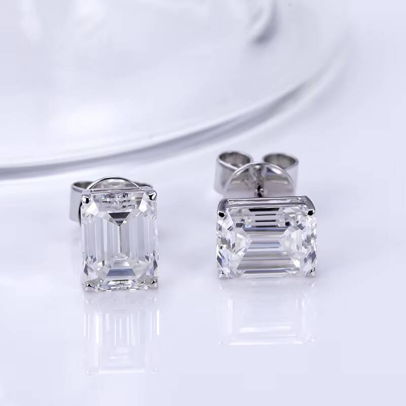 Messi Jewelry Custom Jewelry MSE-660 2CT 14K White Gold D VVS Emerald Stud Earrings Women Jewelry