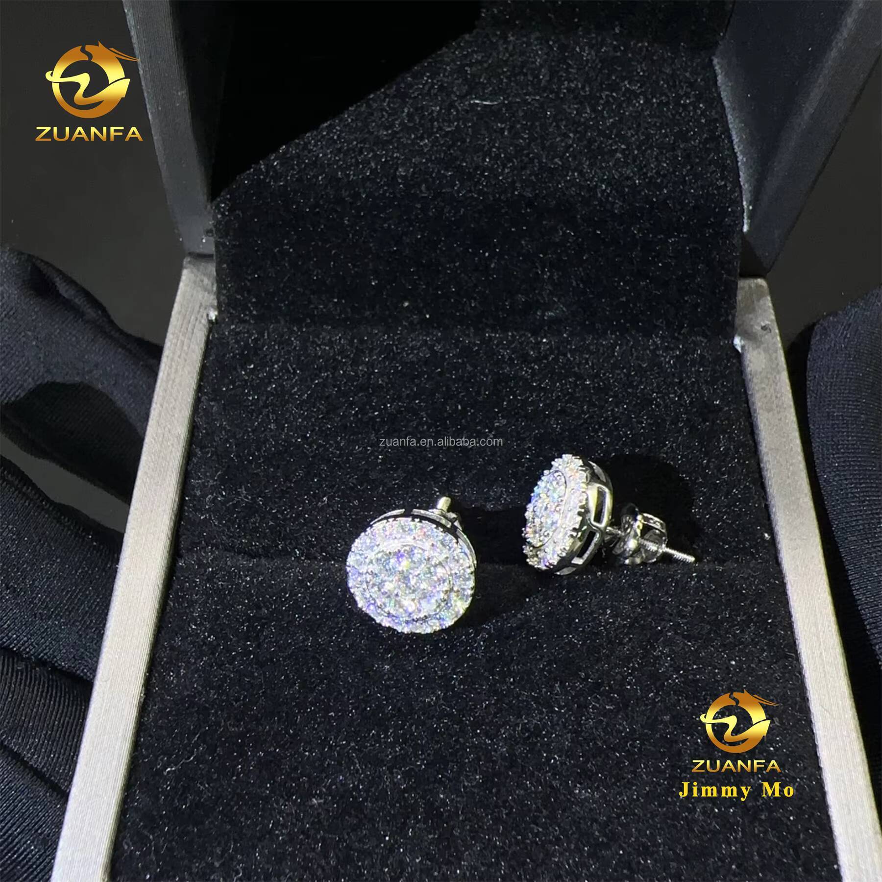 New Arrivals Bulk Stock Best Selling Drop Shipping Men Iced Out Hip Hop Sterling Silver 925 Moissanite Round Shape Stud Earrings