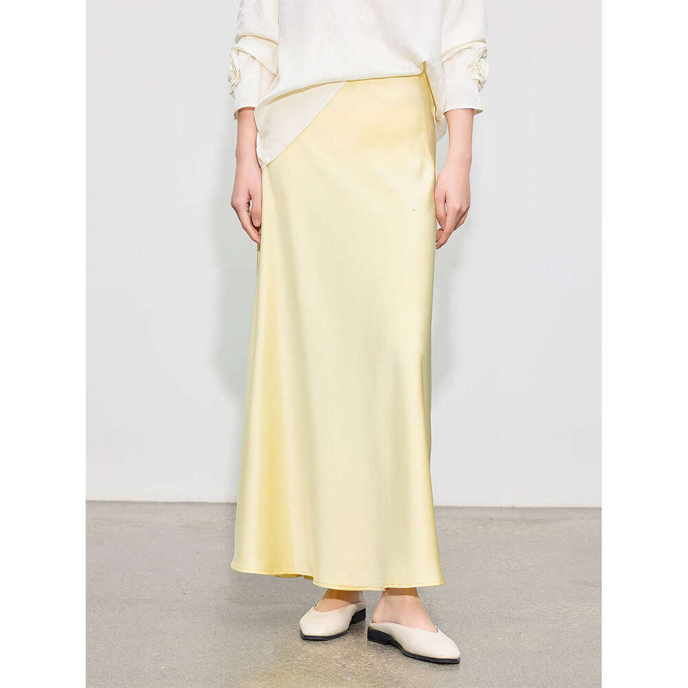 Zhihetang Elegant Acetate Satin Draped Midi For Women, Solid Color High Waist Bodycon Mermaid A-Line Long Skirt LEEGO LENS