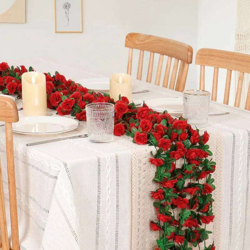 5pcs 98in Artificial Flower Garland, Fake Red Roses Vines Silk Flowers for Wedding Arch Bedroom Home Wall Backdrop Room Decor Y260130