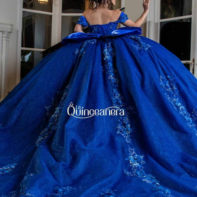 Royal Blue Shiny Princess Sweet 16 Dress Quinceanera Dresses Applique Lace Beading Crystal Bow Corset Tull Party Birthday Vestidos 15 De Anos