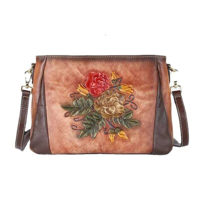 New Layer Cowhide Leather Vintage Emed Single Oulder Crossbody Women S Bapa Small Size Casual Purse KABAHEBINGJUE