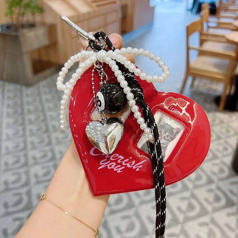 Korean Fashion Red Heart Album Vintage Charms ID Photo Keychains PVC Card Set Bags Pendant Keychain Y2K Z260130