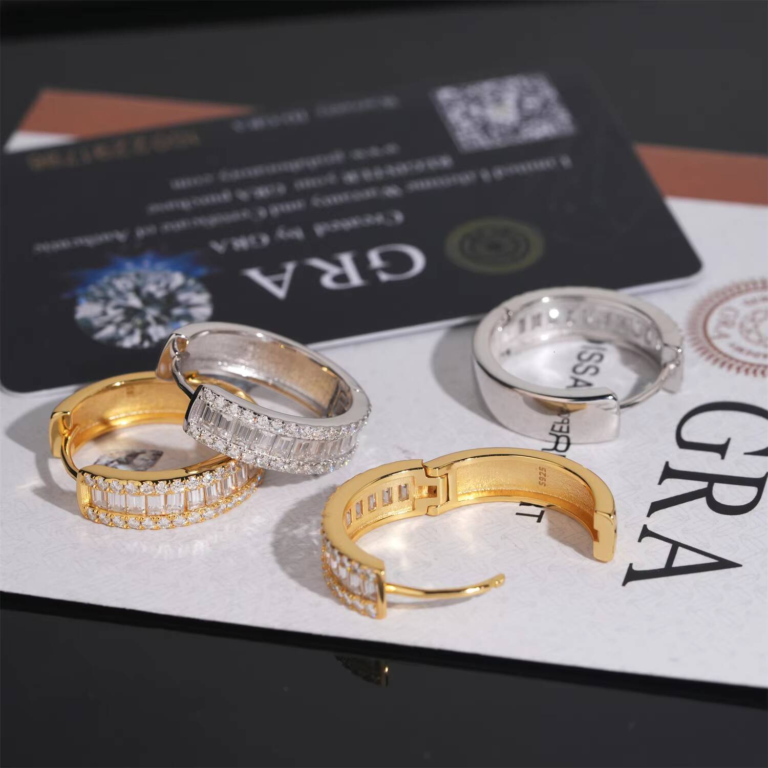 Fine Jewelry Hoop Earrings Silver 925 Moissanite Iced Out Fashion Baguette Diamond Gold Plated Earring