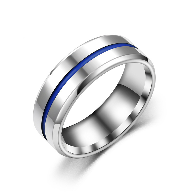 Fashion New Style Beveled Edge Oil Drop Blue Line Domineering Ring Manufacturer Large Sales Volume Discount