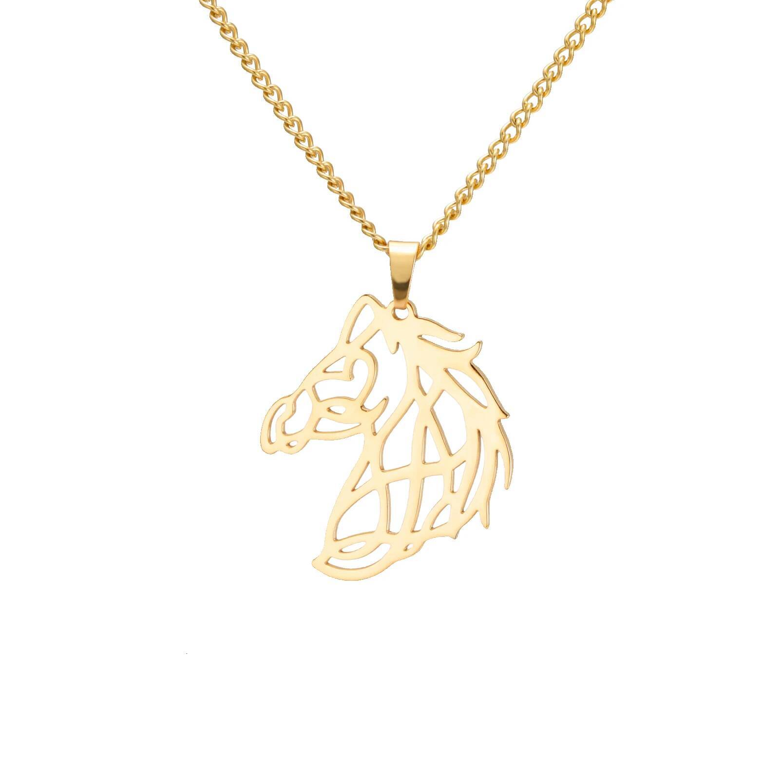 My Shape Geometric Horse Head Pendant Necklaces Women Men Stainless Steel Gold Plated Animal Charm Jewelry Gifts For Friend