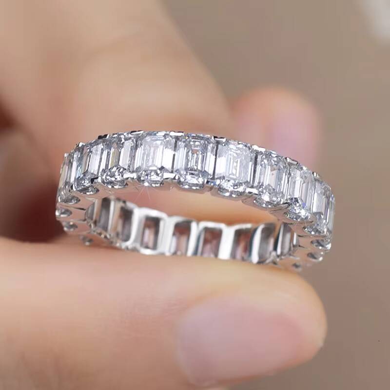 Messi Jewelry Custom Jewelry MSR-1240 18K White Gold Emerald Cut Lab Grown Diamond Eternity Rings