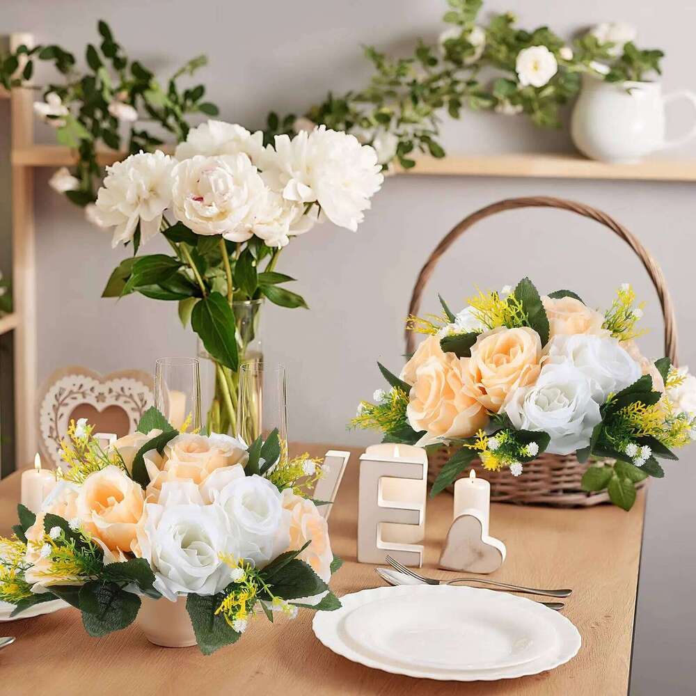 Uflower 6Pcs Artificial Flowers Centerpiece Table Decorations Rose Ball for Weddding Party Floral Arrangements Home Decor W260130