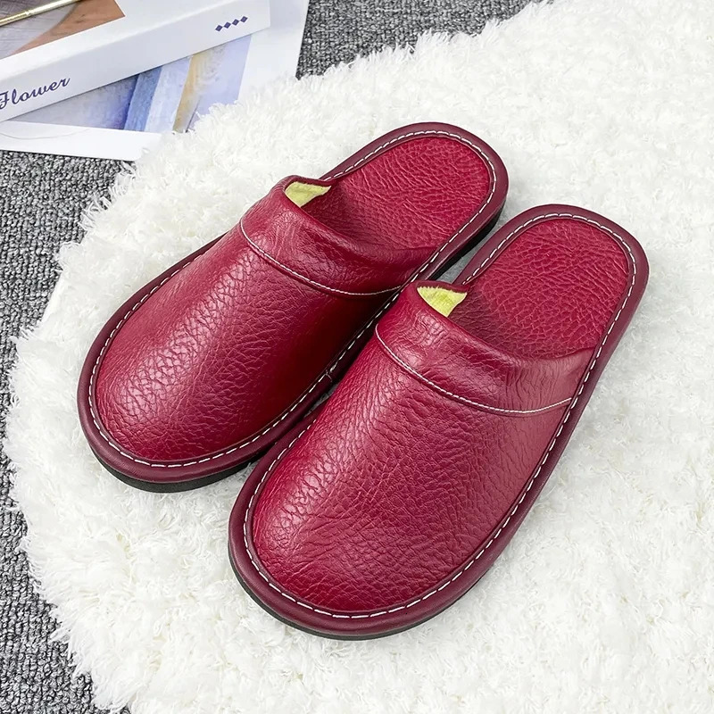 Plus Big Size 47 48 Unisex Genuine Leather Slippers Waterproof Indoor House Shoes Men Slippers Man Women Slippers 260124