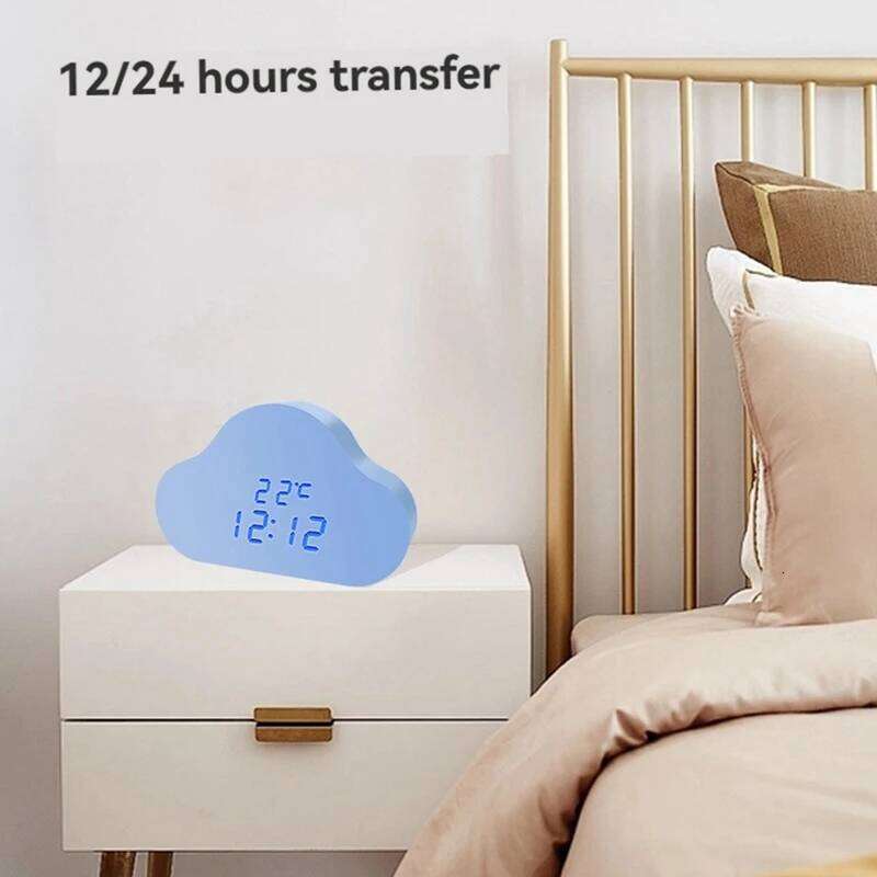 Cloud Bedside Snooze Small Alarm Student Calendar Luminous LED Voice Digital USB Home Clock W260130