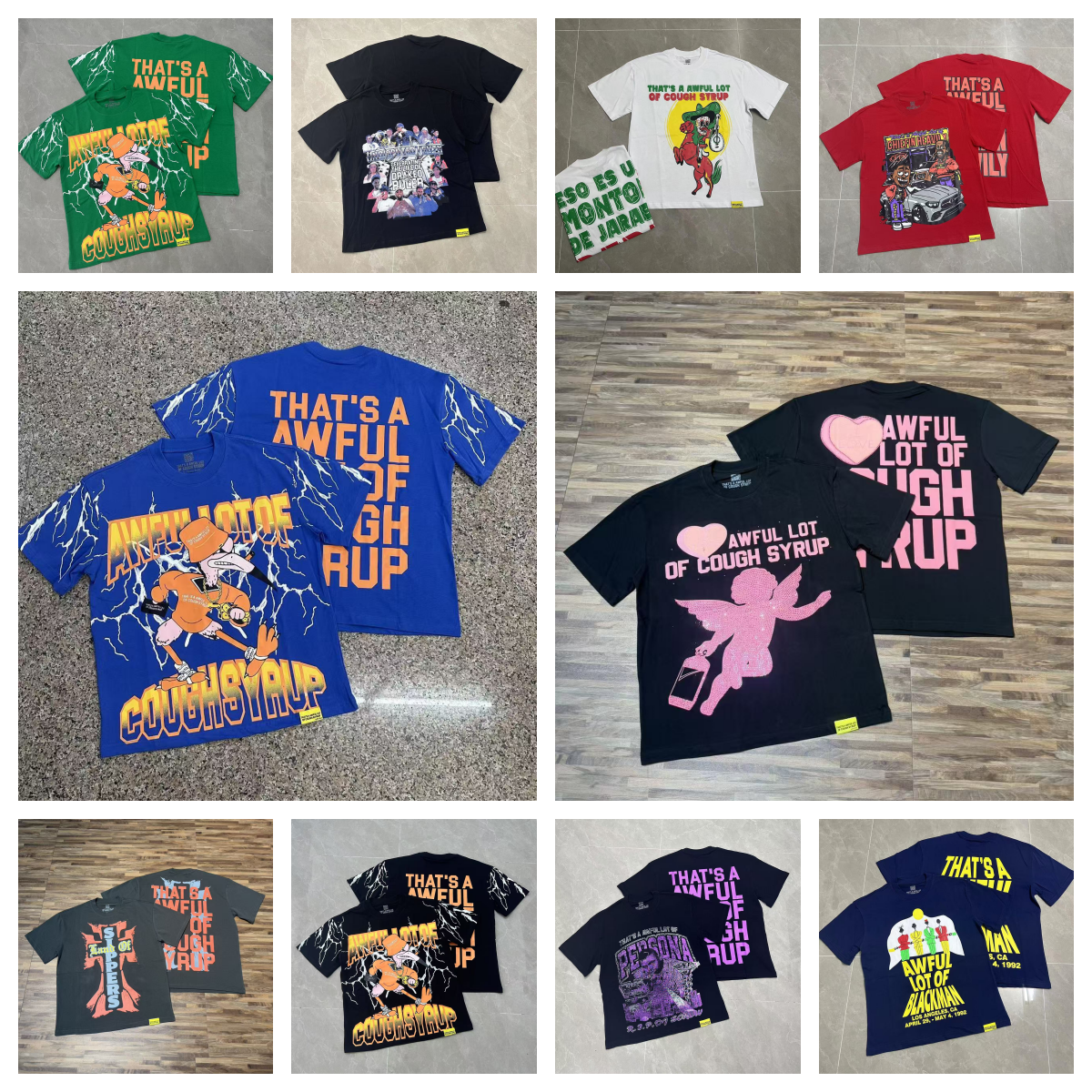 Men's T Shirts THAT'S A AWFUL LOT OF COUGH SYRUP Short Sleeve Washed Cotton T-shirt Summer High-quality Hip-hop Trend Short Sleeve Casual