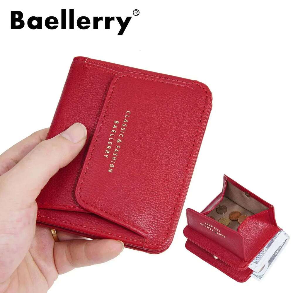 2024New Short Mini Wallets for Women PU Leather Card Holder Solid Coin Purse Female Multi-functional Fashion Small Red Wallet Z260130