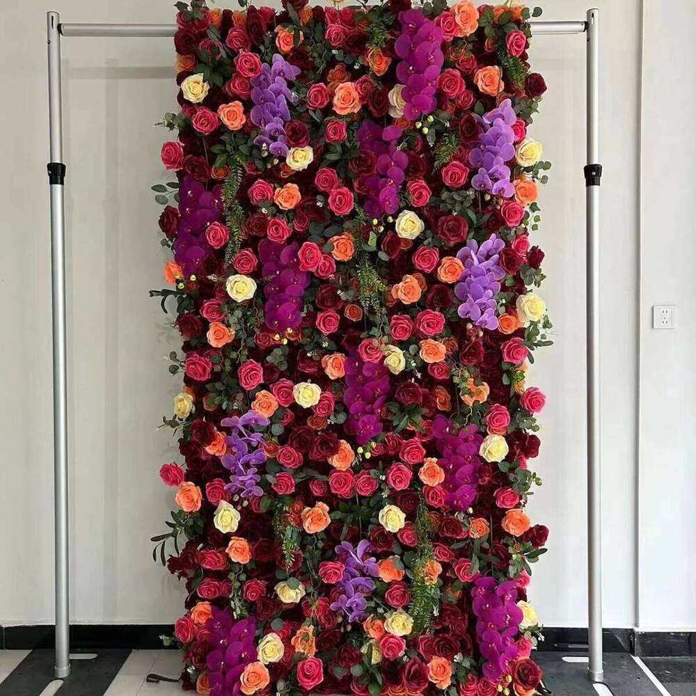 White X 8ft Backdrop For Wedding Decor Party Floral 5D Roll Up Hanging Ivory Rose Artificial Silk Pink Flower Wall W260130