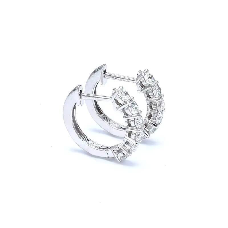 Customize Three/Five/Six Diamonds Hoop Earrings Lab Grown Round Brilliant Cut Certified 9K 14K White/Yellow Solid Gold