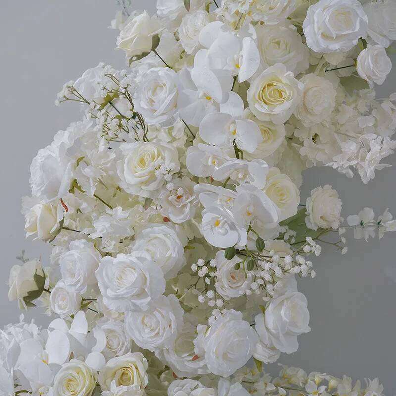 White Rose Orchid Hyacinth Floral Arrangement Decor Horn Arch Wedding Backdrop Floor Flower Row Event Stage Banquet Party Props Y260130