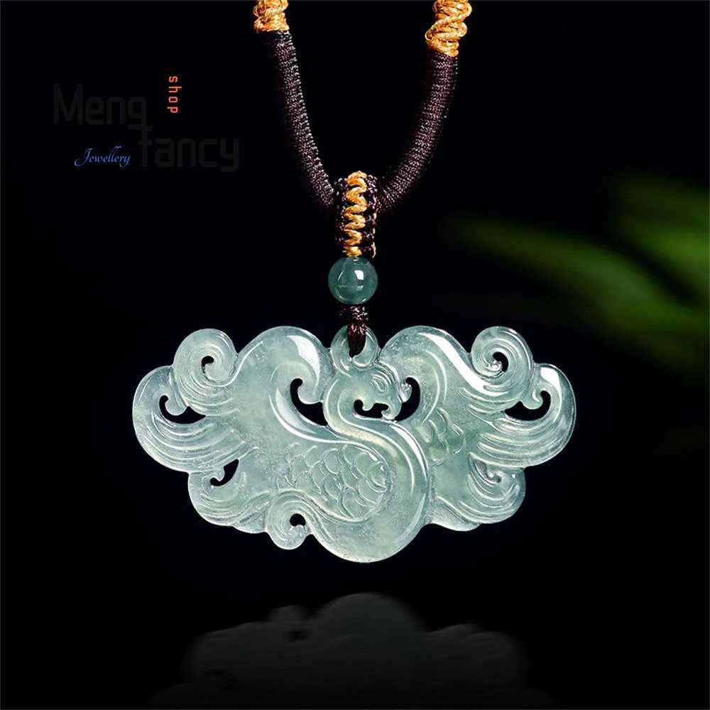 Genuine Natural A-grade Jadeite Blue Water Phoenix Pendant With the Arrival of the Phoenix Ice Type Jade Pendant Fashion Jewelry Y260130