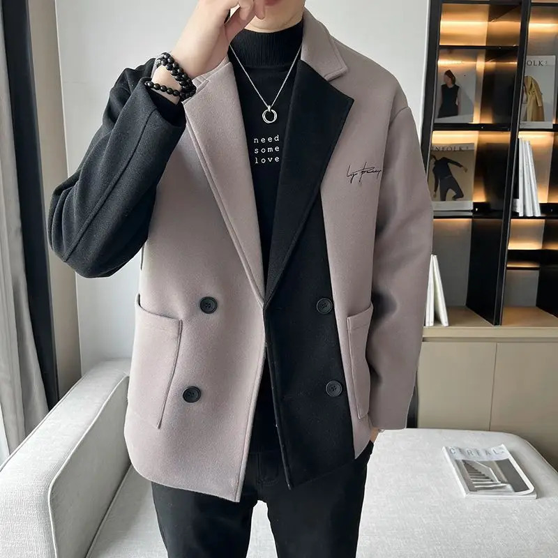 Color Blocking Short Windbreaker Jacket for Mens Casual Loose Mens Top Spring and Autumn Trendy Woolen Jacket 260122