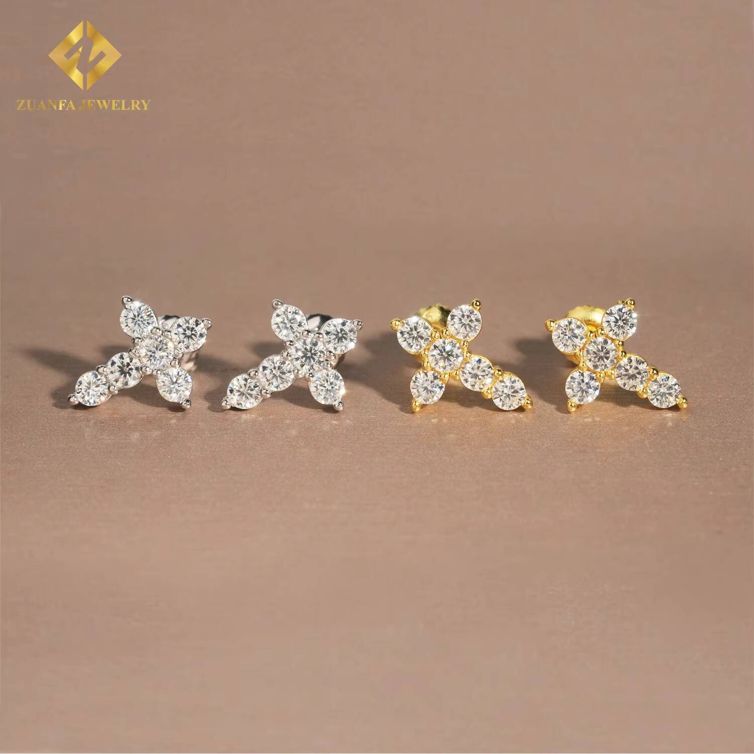 Fine Hip Hop Moissanite Jewelry Iced Out VVS Moissanite Diamond Ear Studs 925 Sterling Silver Cross Stud Earrings for Men Women