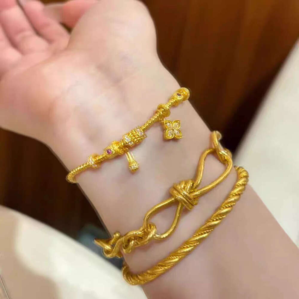 Filled Jewelry Four-Leaf Clover Water Drop Bead Bracelet for Women Imitation Gold Long-Lasting High-End Feel Wholesale