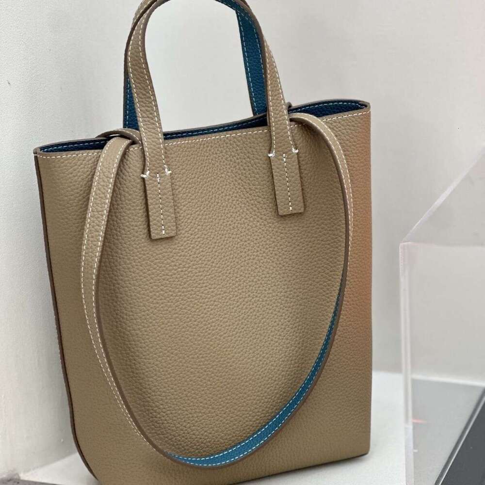 Totebag Shoulder ROSE NOIRE Cross-Border Minimalist Shoulder TC Top Layer Cowhide Two-Tone Bucket Women's Handbag Large Capacity Commuter Bag