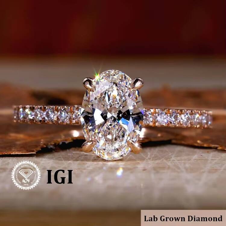 Wholesale IGI Certified HPHT CVD VVS1 Lab Grown Oval Cut Diamond 3CT 5CT 14K 18K Solid Gold Jewelry Engagement Ring Women