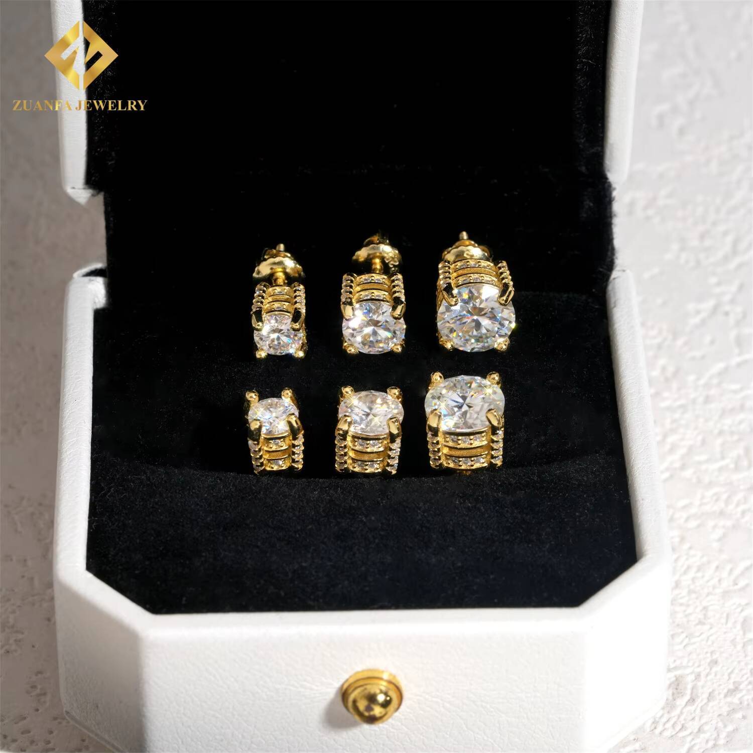 5mm 65mm 8mm Moissanite Diamond Iced Out Ear Stud 925 Silver Hip Hop Fine Jewelry Round Screw Back Men Women Stud Earrings