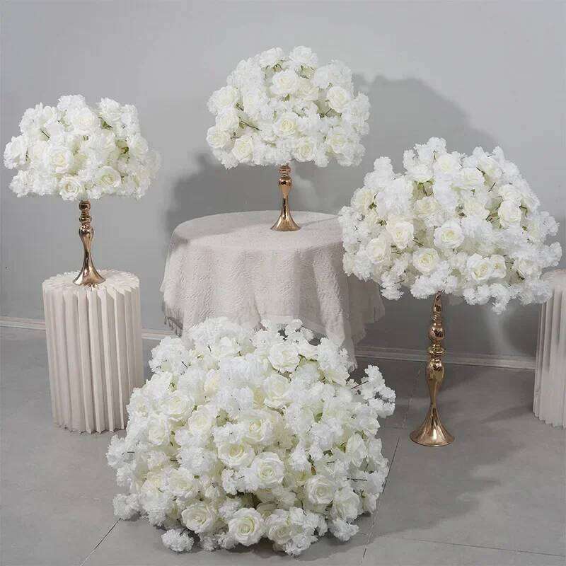Luxury Artificial White Rose hydrangea Ball Wedding Table Centerpieces Flower Decor Floral Arrangement Event Props W260130