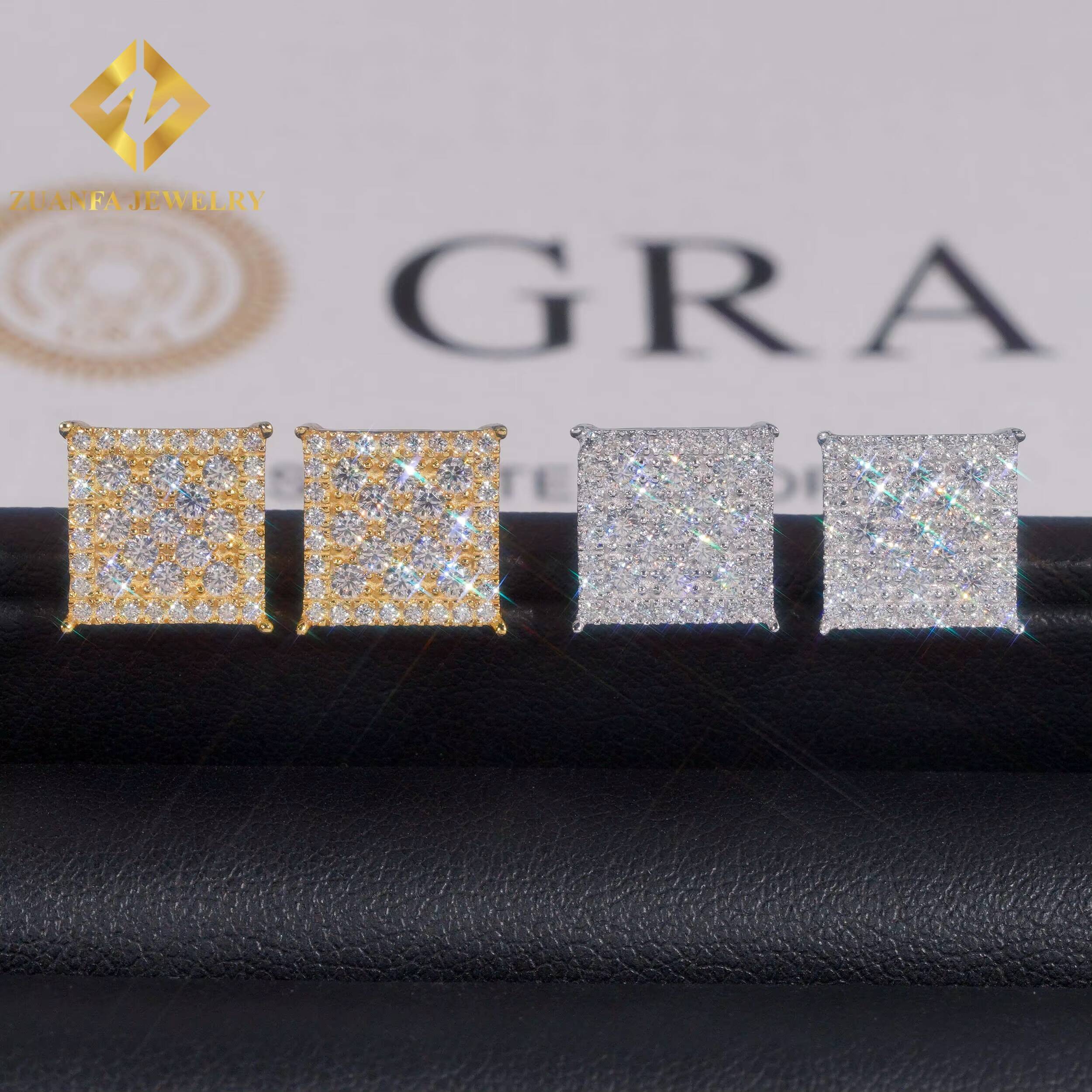 Square Iced Out Stud Earrings 925 Sterling Silver VVS Moissanite Earring Gold and Silver Stud Earring