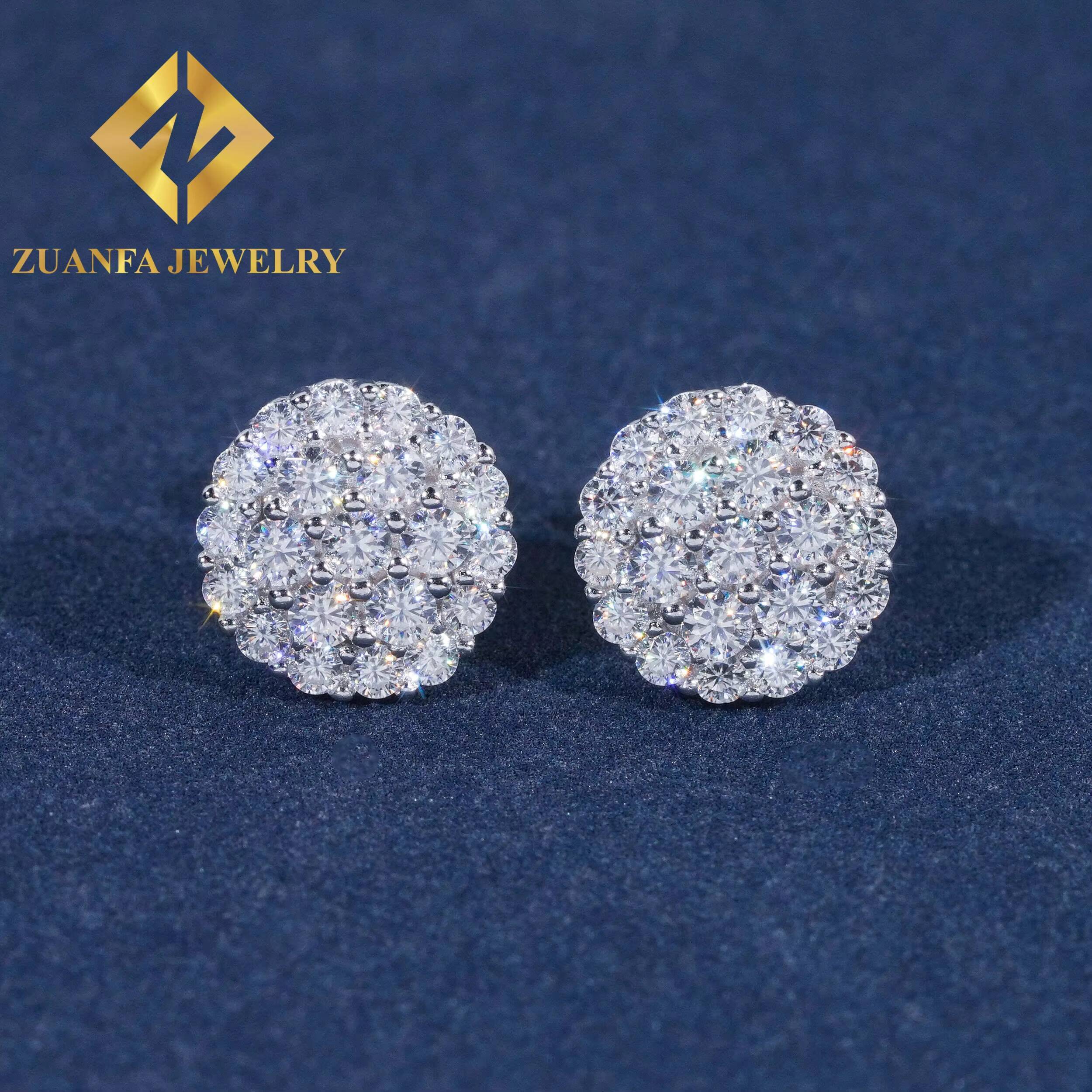 Wholesale Price Hip Hop Fashion Stud Earring 925 Sterling Silver VVS Moissanite Fully Iced Out Stud Earring