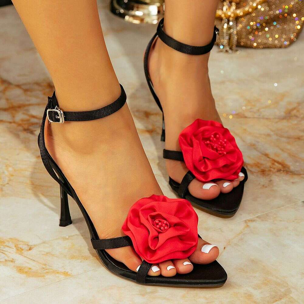 Design Shoe Black Sexy Pointed Rose High Heels 2026 New Elegant ballroom dance shoes women Sandals