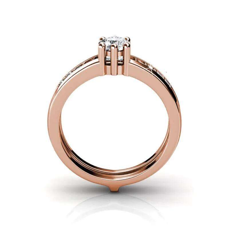 Daisini 2 in 1 Wedding Ring with Crystals Luxury Rose Gold Color Double Row for Women Romantic Engageme Party Jewelry XJ260130