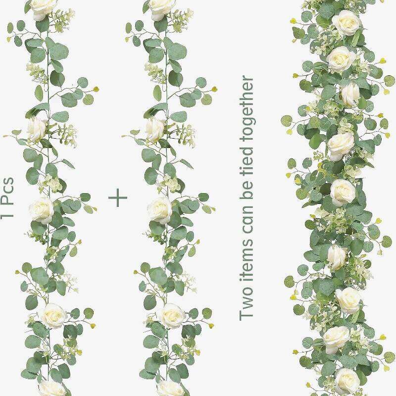 180cm Artificial Eucalyptus Garland with White Flowers for Home Festival Wall Hanging Garden Wedding Backdrop Arch Party Decor W260130