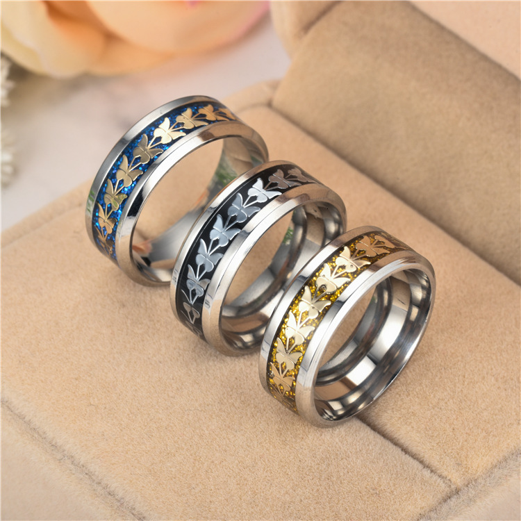 Factory Direct New Stainless Korean Style Butterfly Simple Fashion Versatile Elegant Tail Ring Titanium Steel