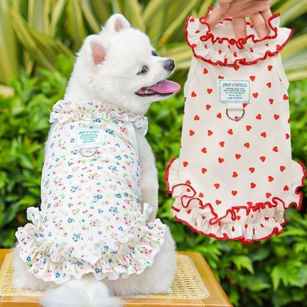 Summer Cooling Dress Thin Material Love Heart Print Dog Clothes Tank Top Style Simple Design Pet Skirt H260130